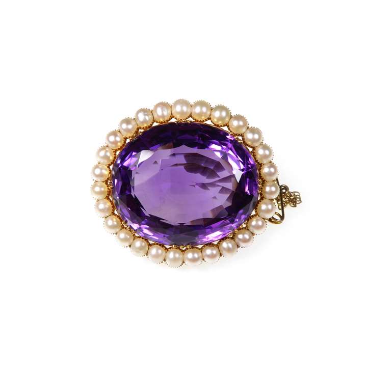 Antique amethyst and half-pearl cluster brooch
